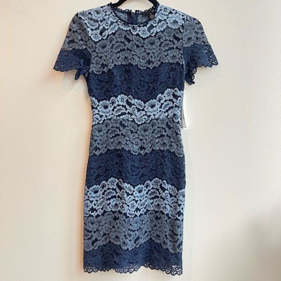 Aqua Womens Bodycon Dress Floral Lace Short Sleeve Blue Size Extra Small NWT - Picture 7 of 8